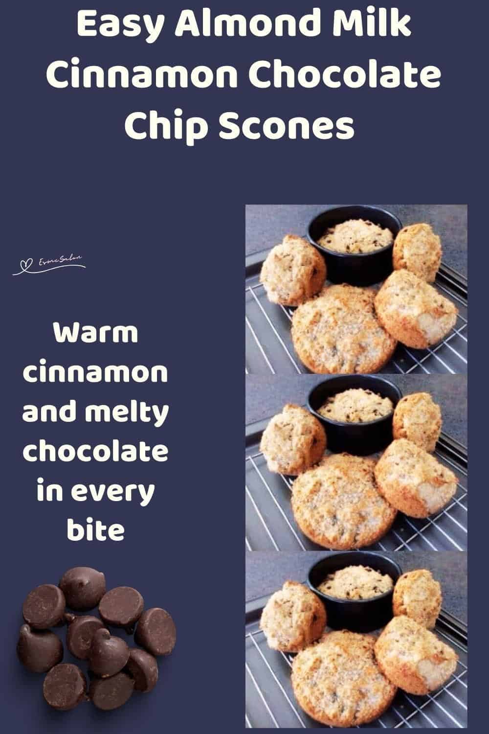 An image of Cinnamon Chocolate Chip Scones just out of the oven and cooling on a wire rack