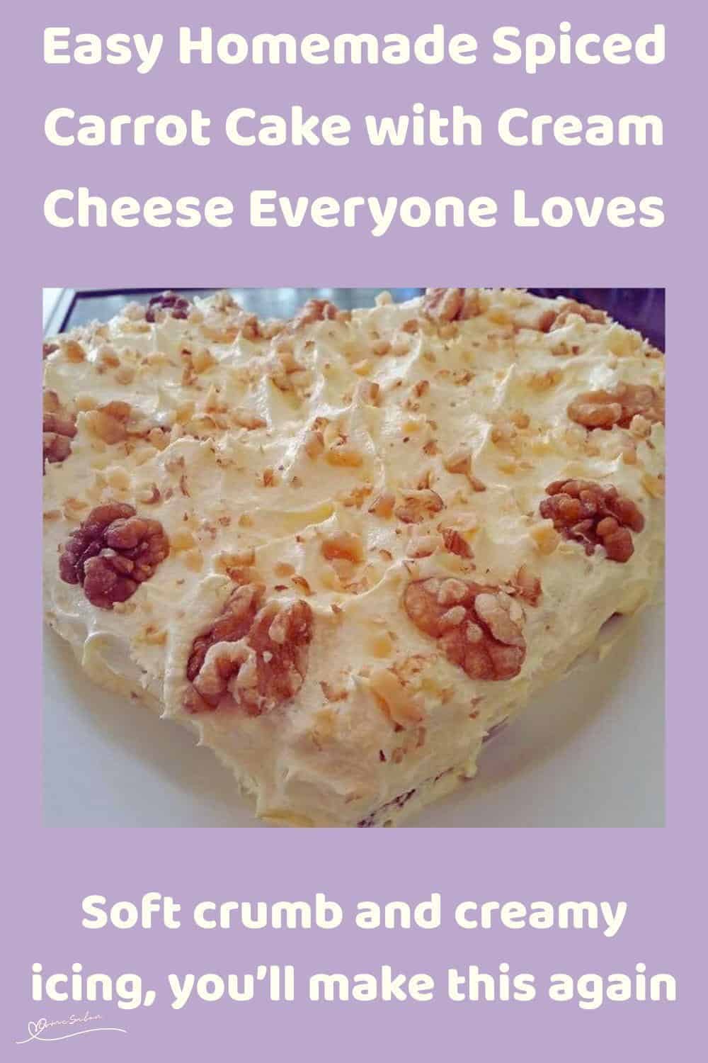 An image of a heart shaped Spiced Carrot Cake with Cream Cheese