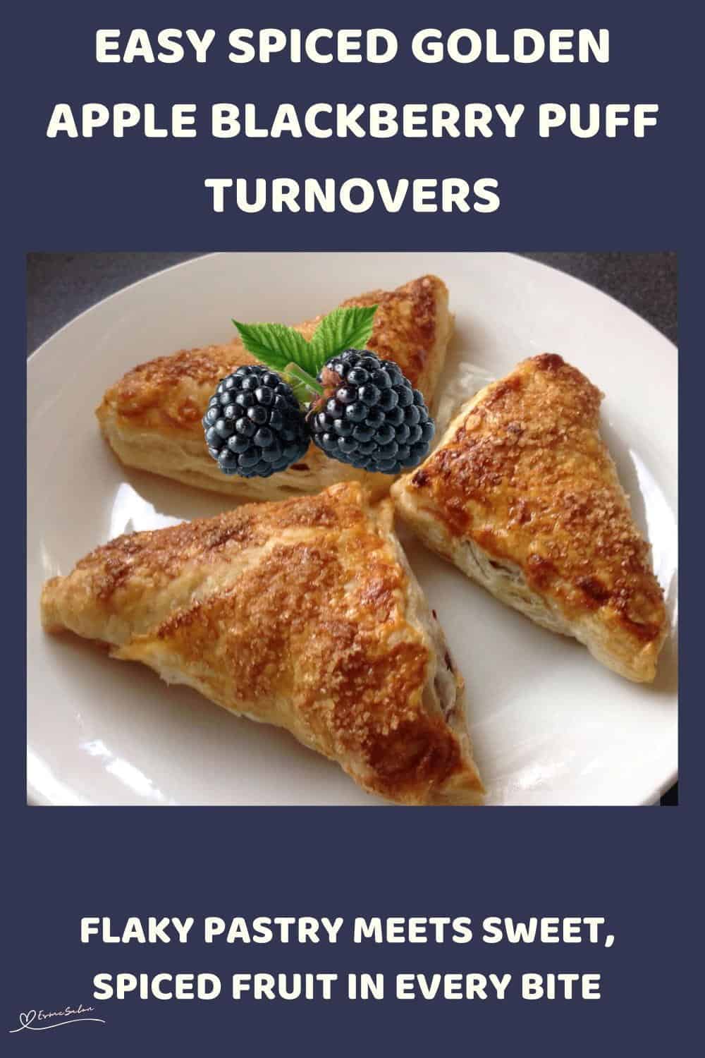 An image of Golden Apple Blackberry Puff Turnovers in the making and presented with custard on the side
