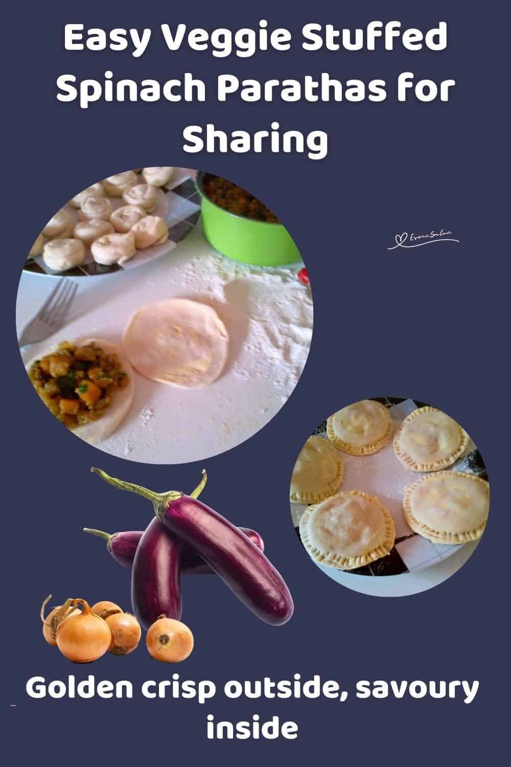 An image of Stuffed Spinach Parathas in the making, stuffing and raw dough