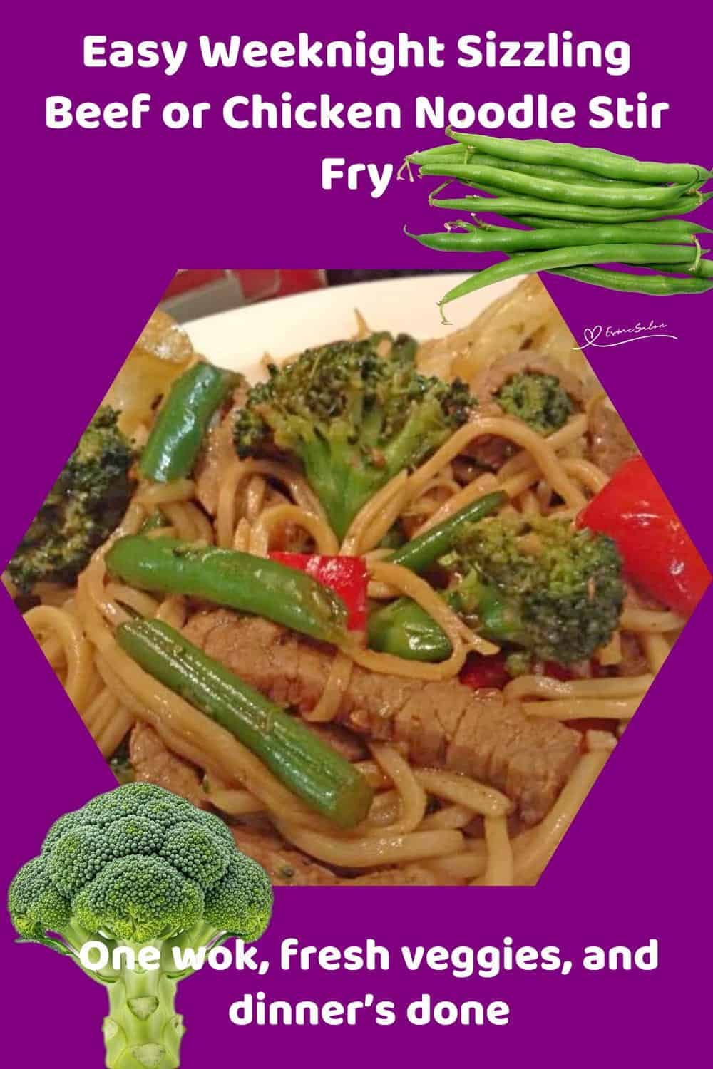 An image of a plate of Sizzling Beef or Chicken Noodle Stir Fry