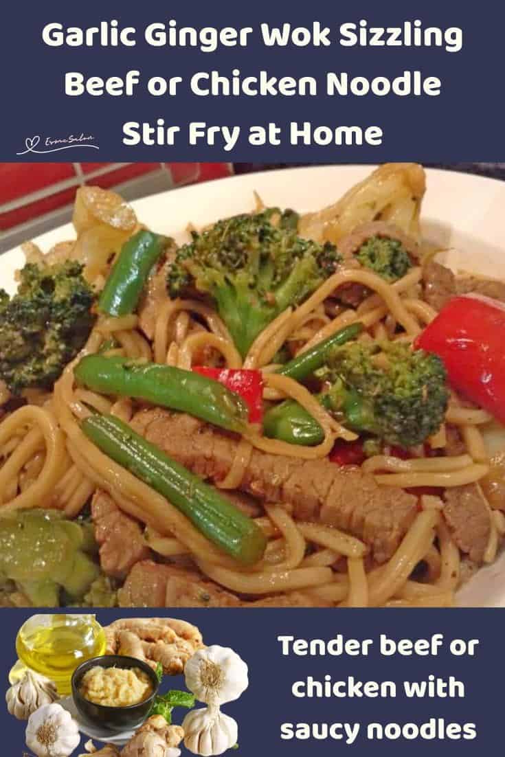 An image of a plate of Sizzling Beef or Chicken Noodle Stir Fry