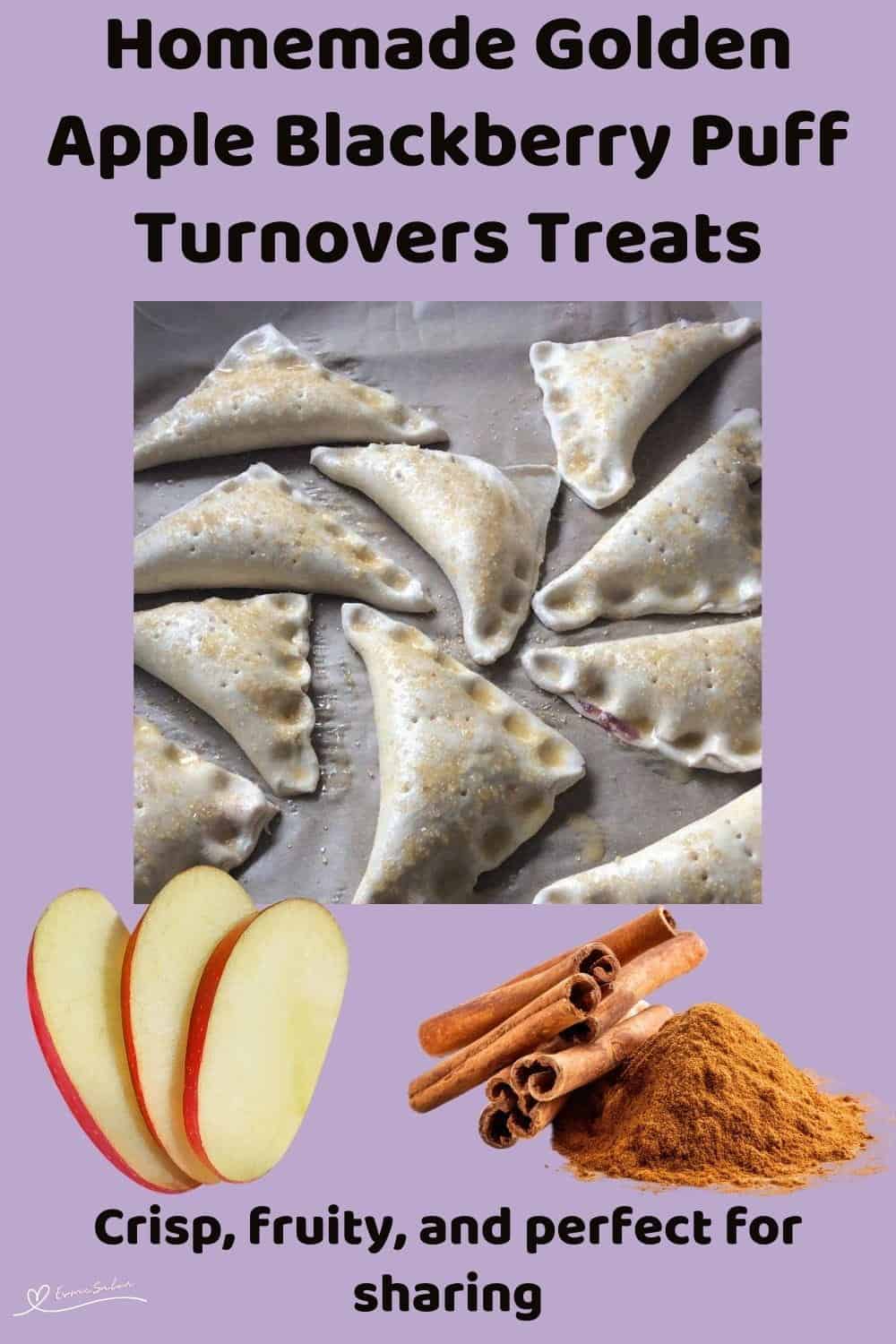 An image of Golden Apple Blackberry Puff Turnovers in the making and presented with custard on the side