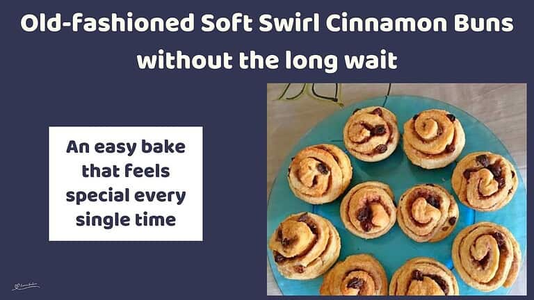 An image of Soft Swirl Cinnamon Buns on a blue platter