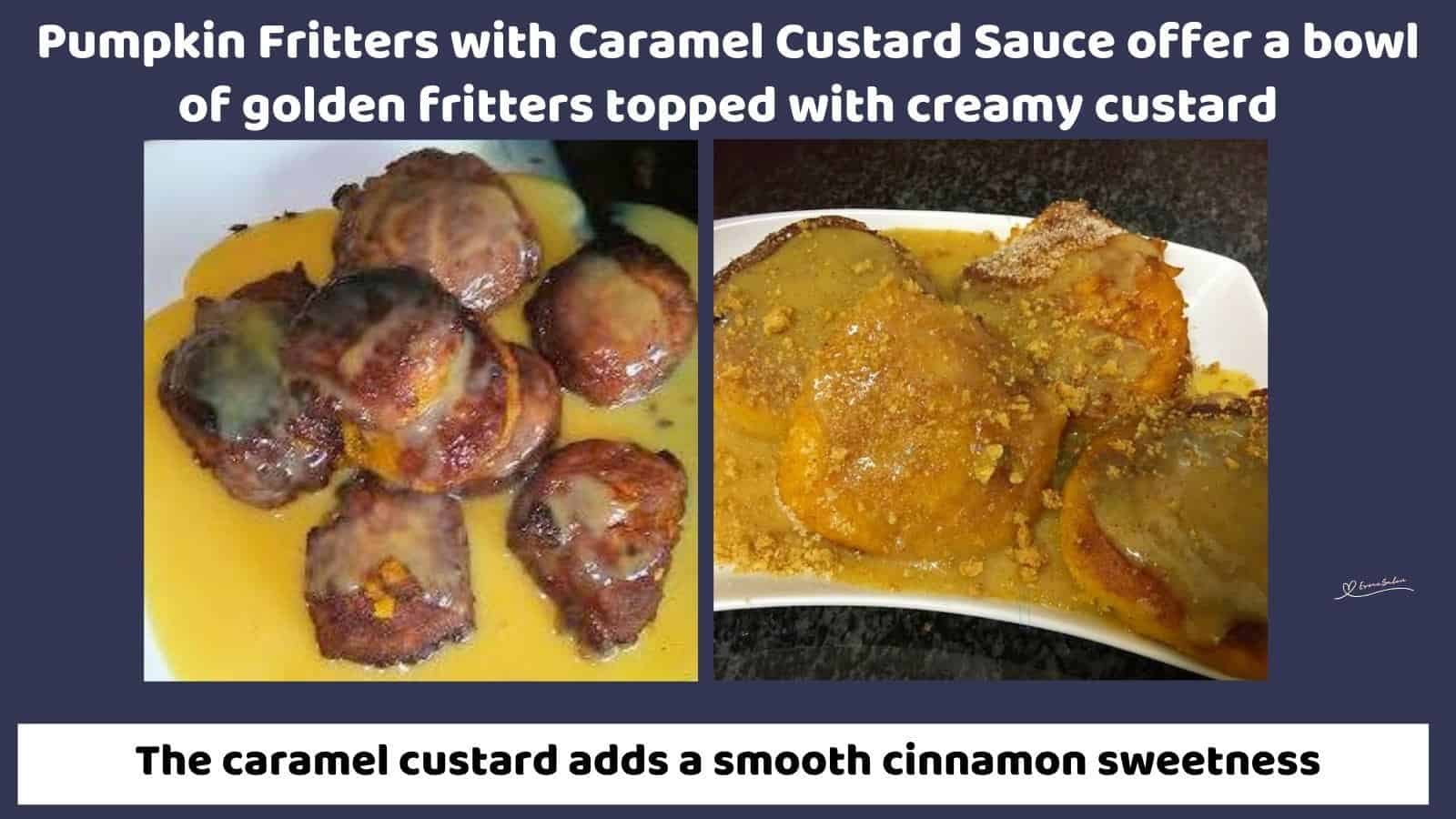 An image of a batch of Pumpkin Fritters with Caramel Custard Sauce