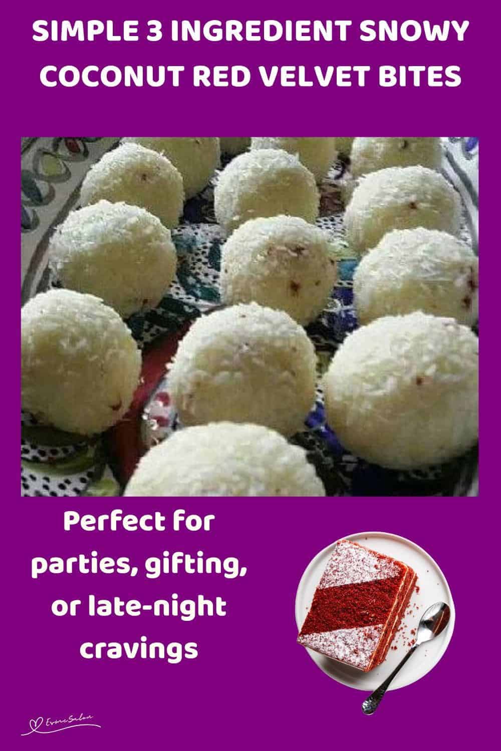 An image of Snowy Coconut Red Velvet Bites in small round balls