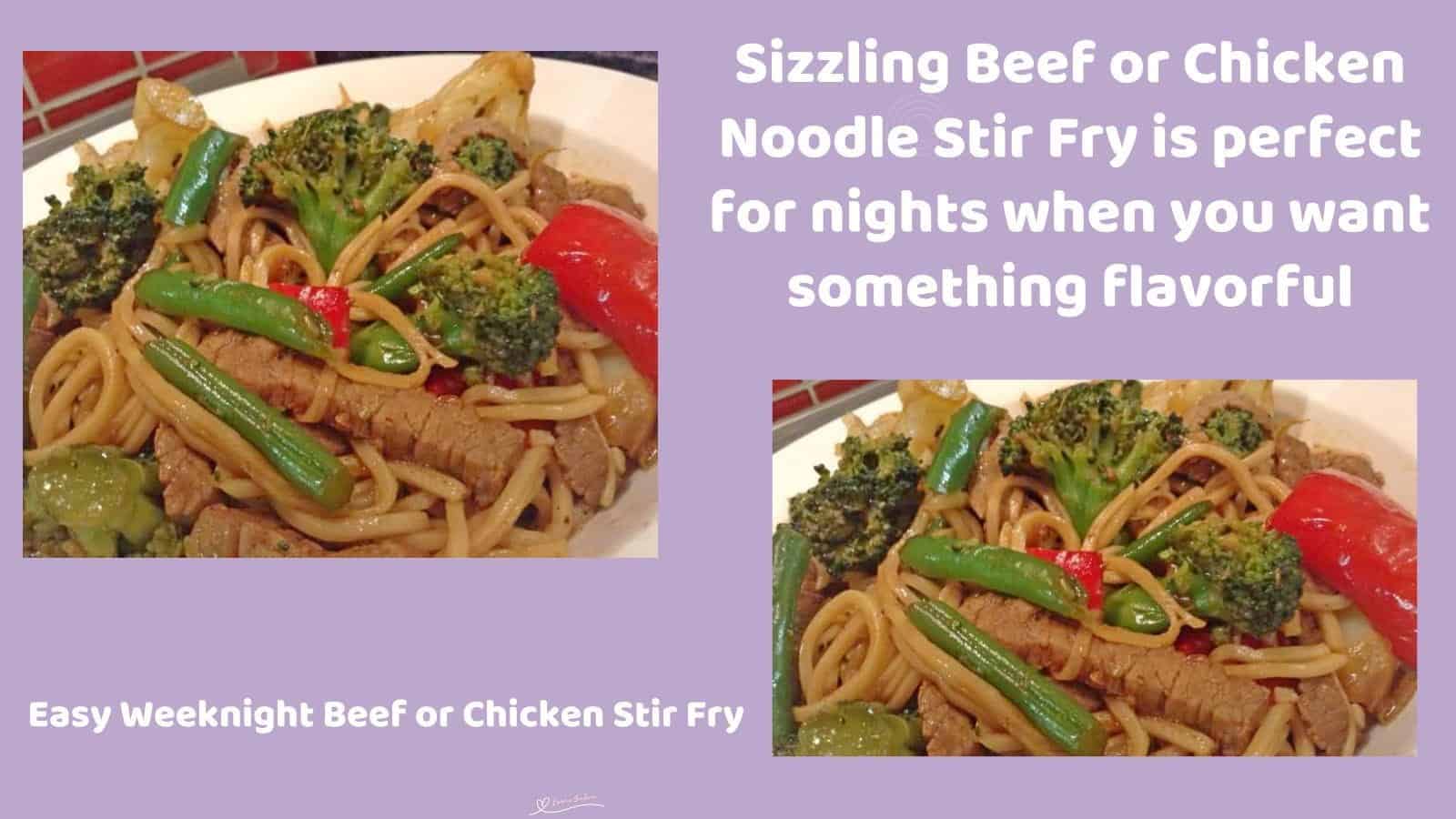 An image of a plate of Sizzling Beef or Chicken Noodle Stir Fry