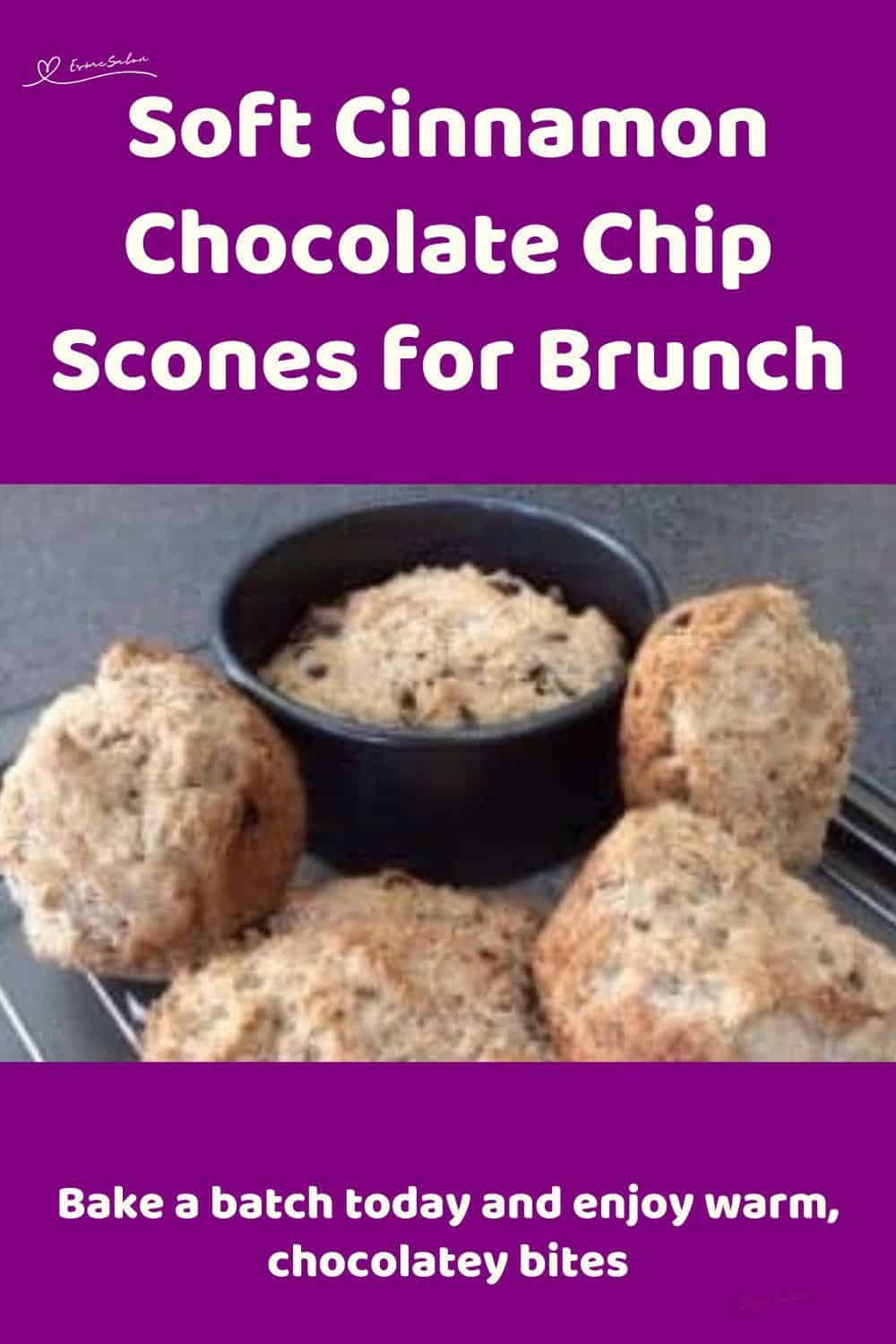 An image of Cinnamon Chocolate Chip Scones just out of the oven and cooling on a wire rack