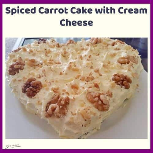 An image of a heart shaped Spiced Carrot Cake with Cream Cheese