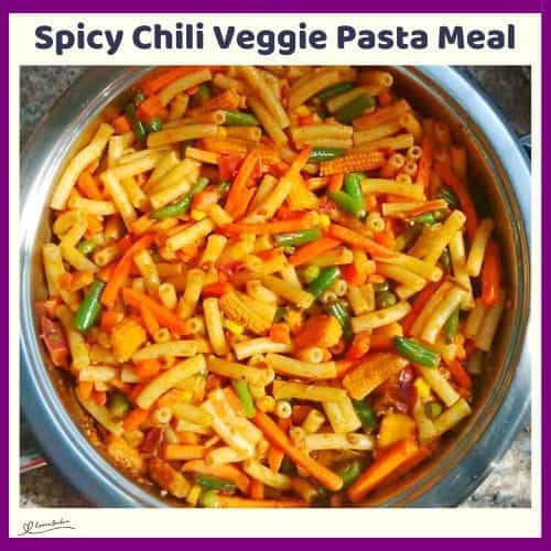 An image of a bright and colorful Spicy Chili Veggie Pasta Meal