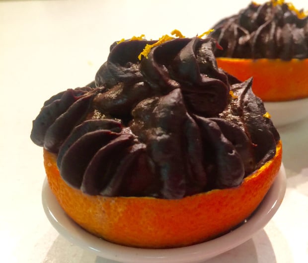 Orange chocolate Mousse in a slice of orange