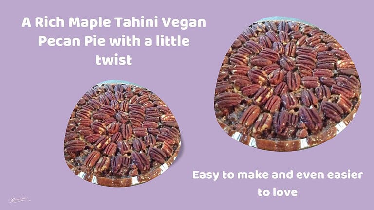 An image of a Maple Tahini Vegan Pecan Pie in a store-bought base