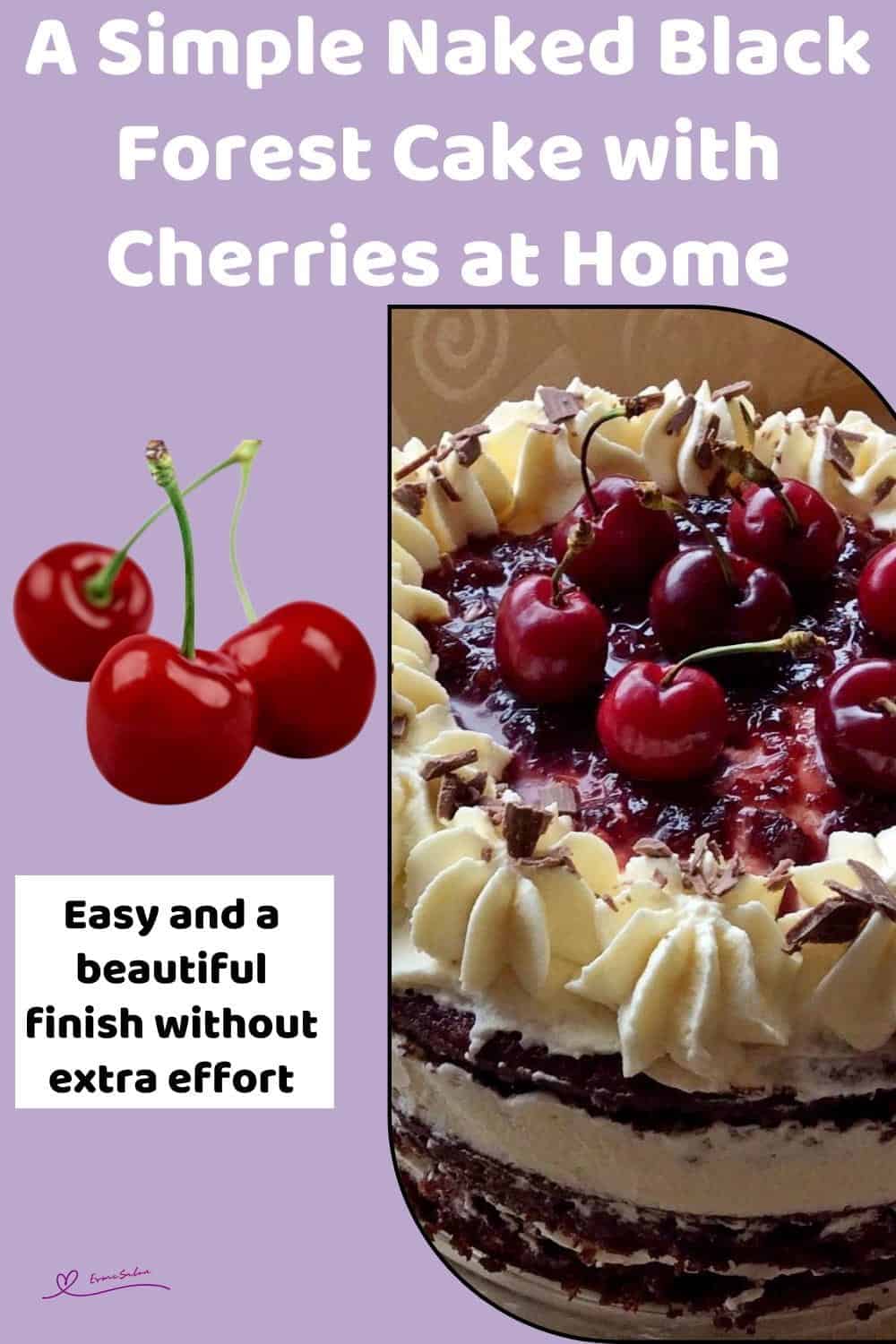 An image of a Naked Black Forest Cake with Cherries and Cream Rosettes