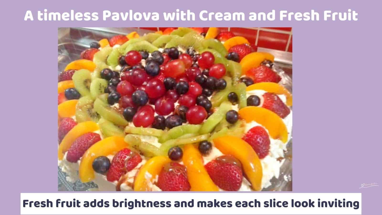An image of a Pavlova with Cream and Fresh Fruit