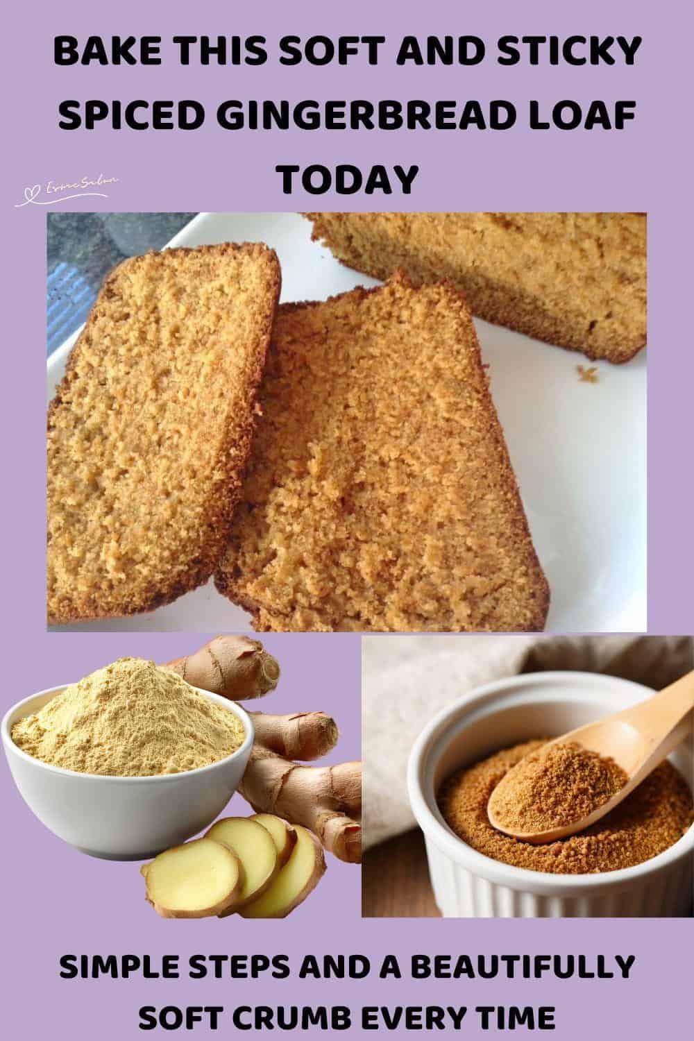 An image of slices of Sticky Spiced Gingerbread Loaf on a white platter