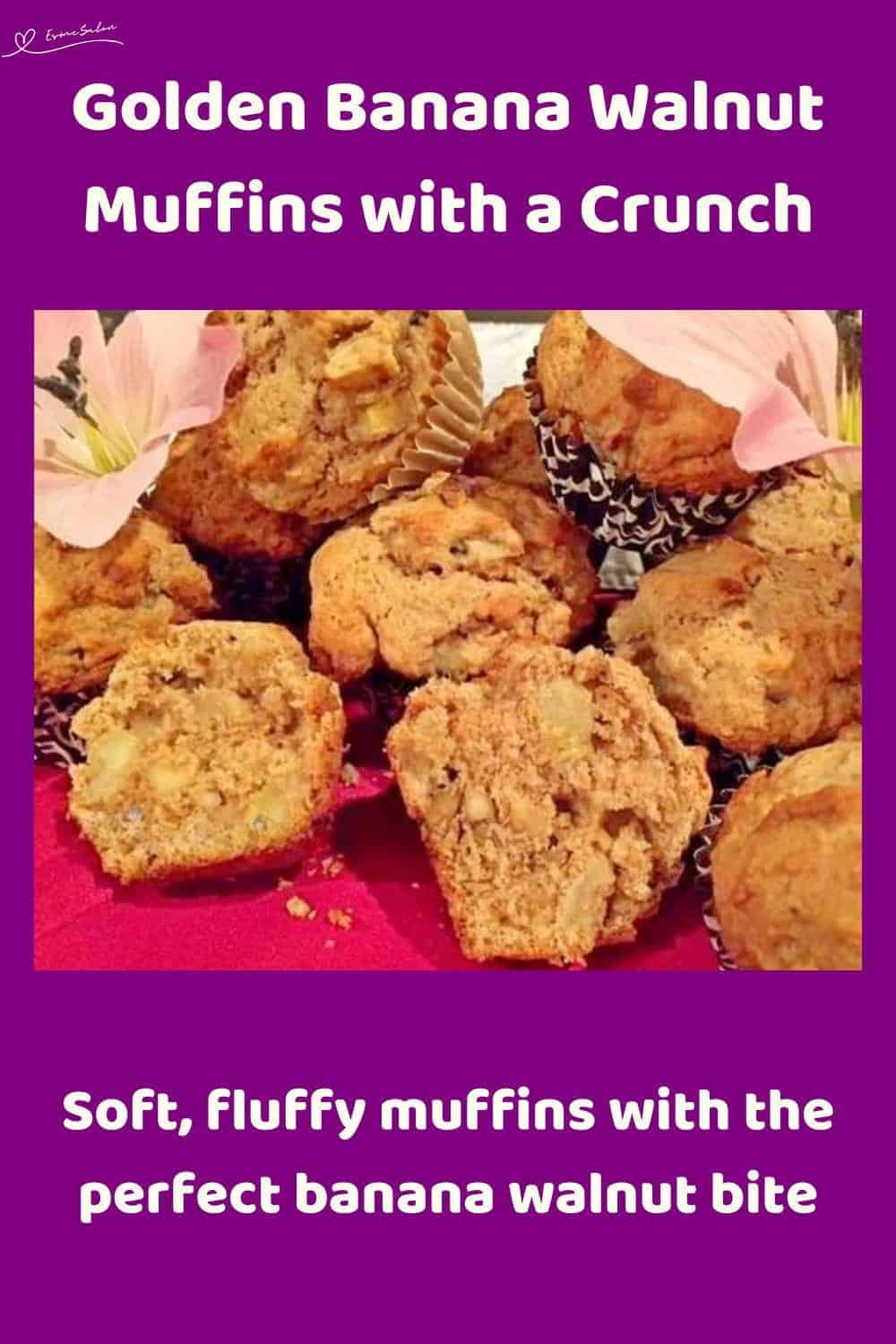 An image of a stack of Golden Banana Walnut Muffins