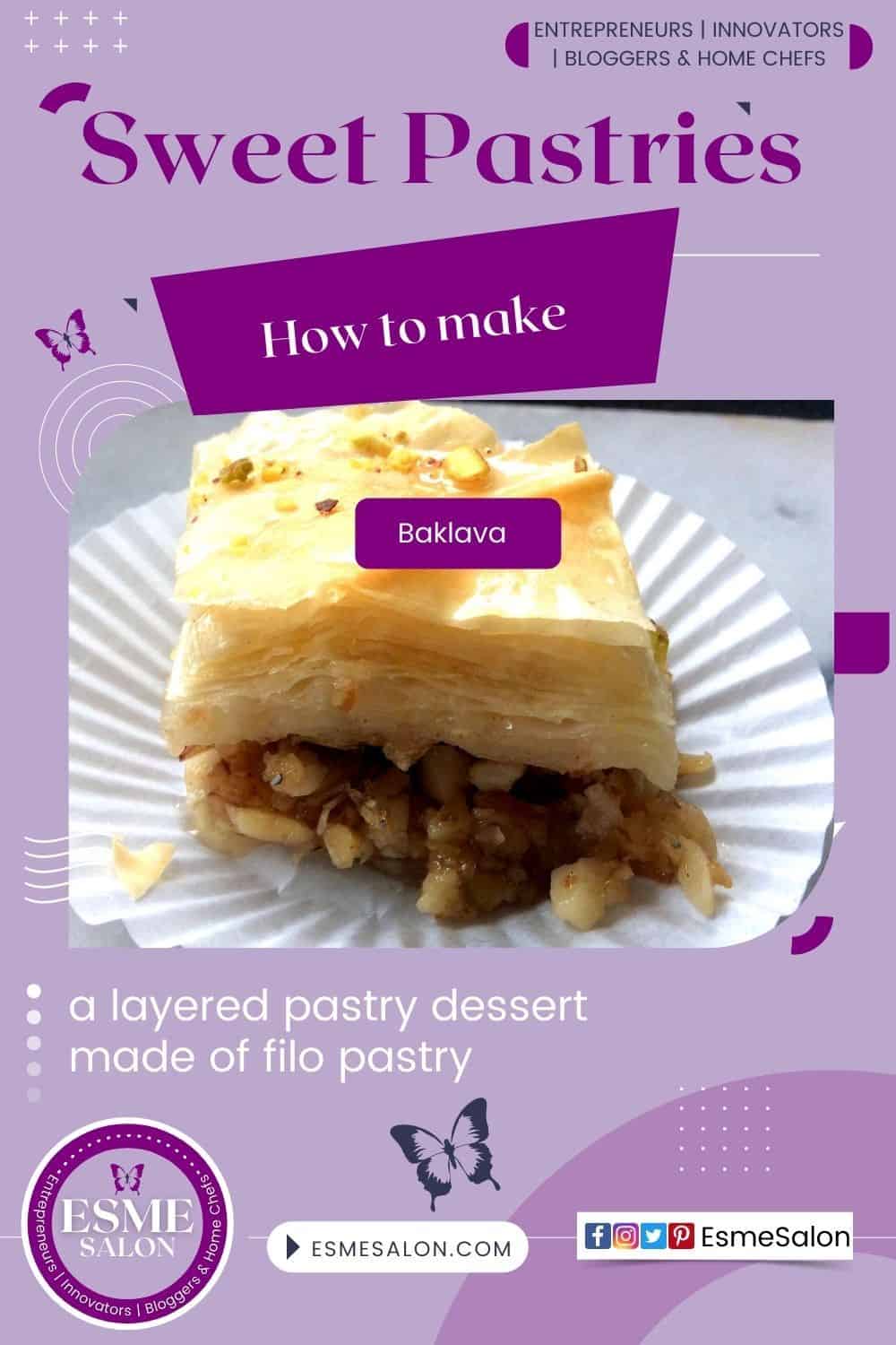 Baklava Philo pastry dessert with nuts strewn over the top