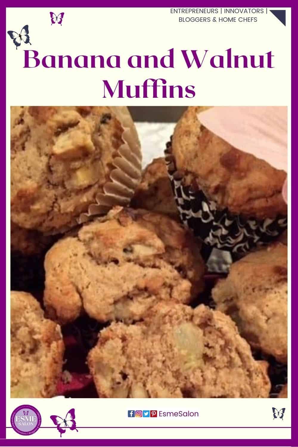 an image of Banana and Walnut Muffins in cupcake paper holders