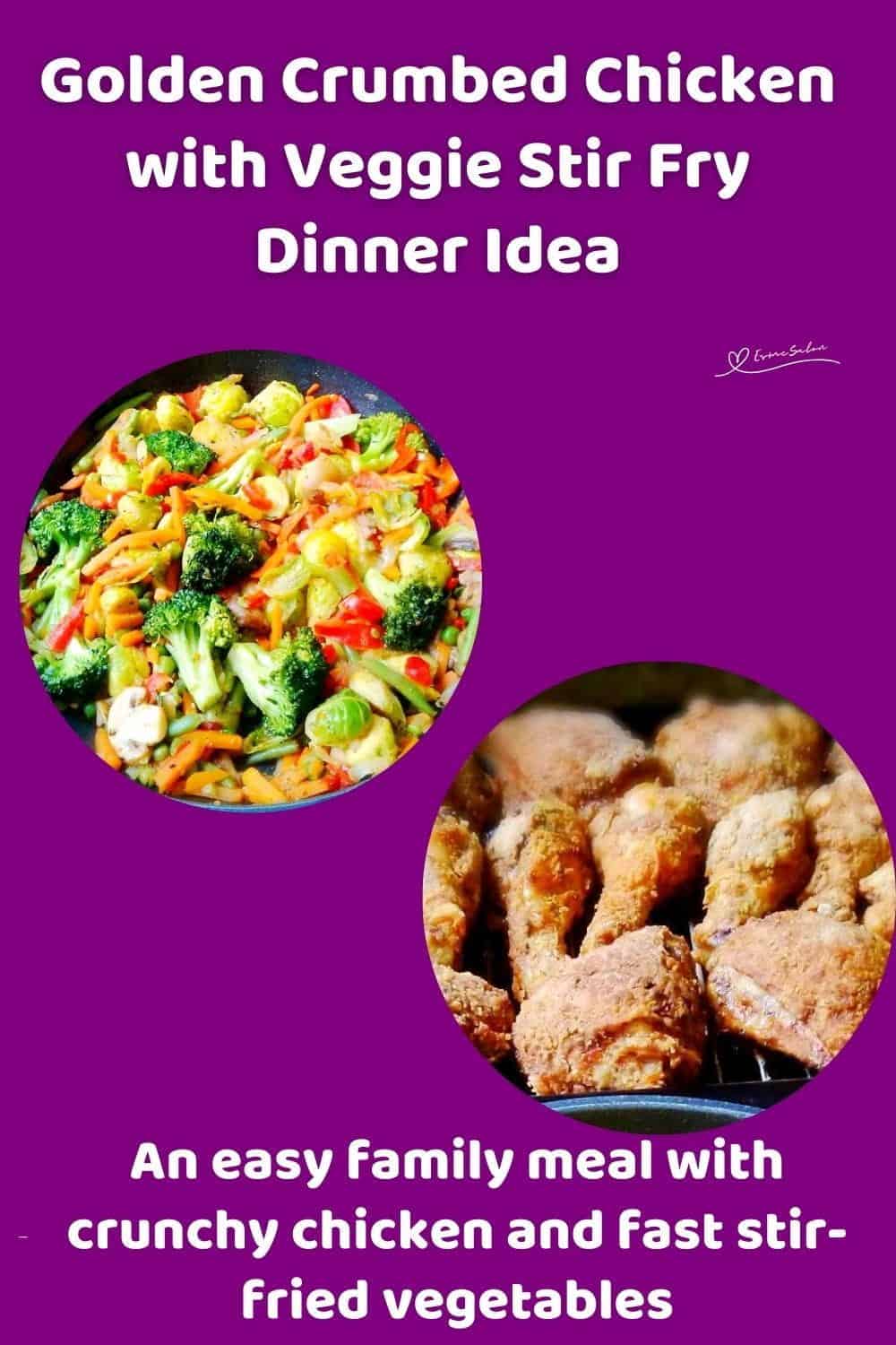 An image of a bowl and platter of Crumbed Chicken with Veggie Stir Fry