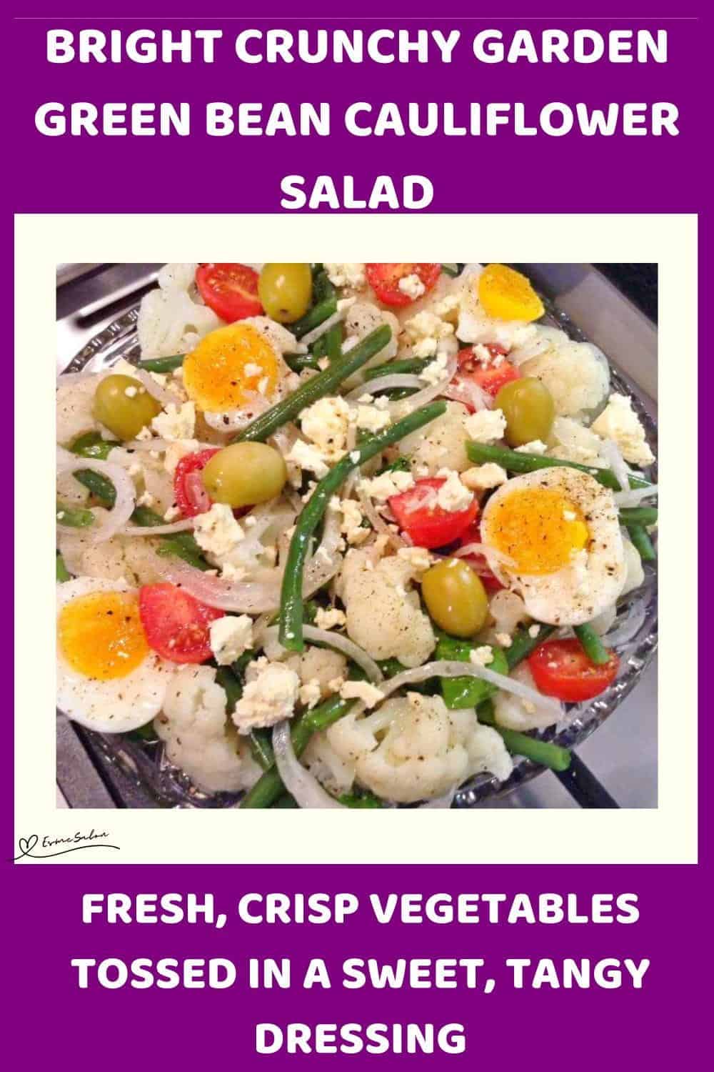 An image of a Garden Green Bean Cauliflower Salad with feta and hard boiled egg