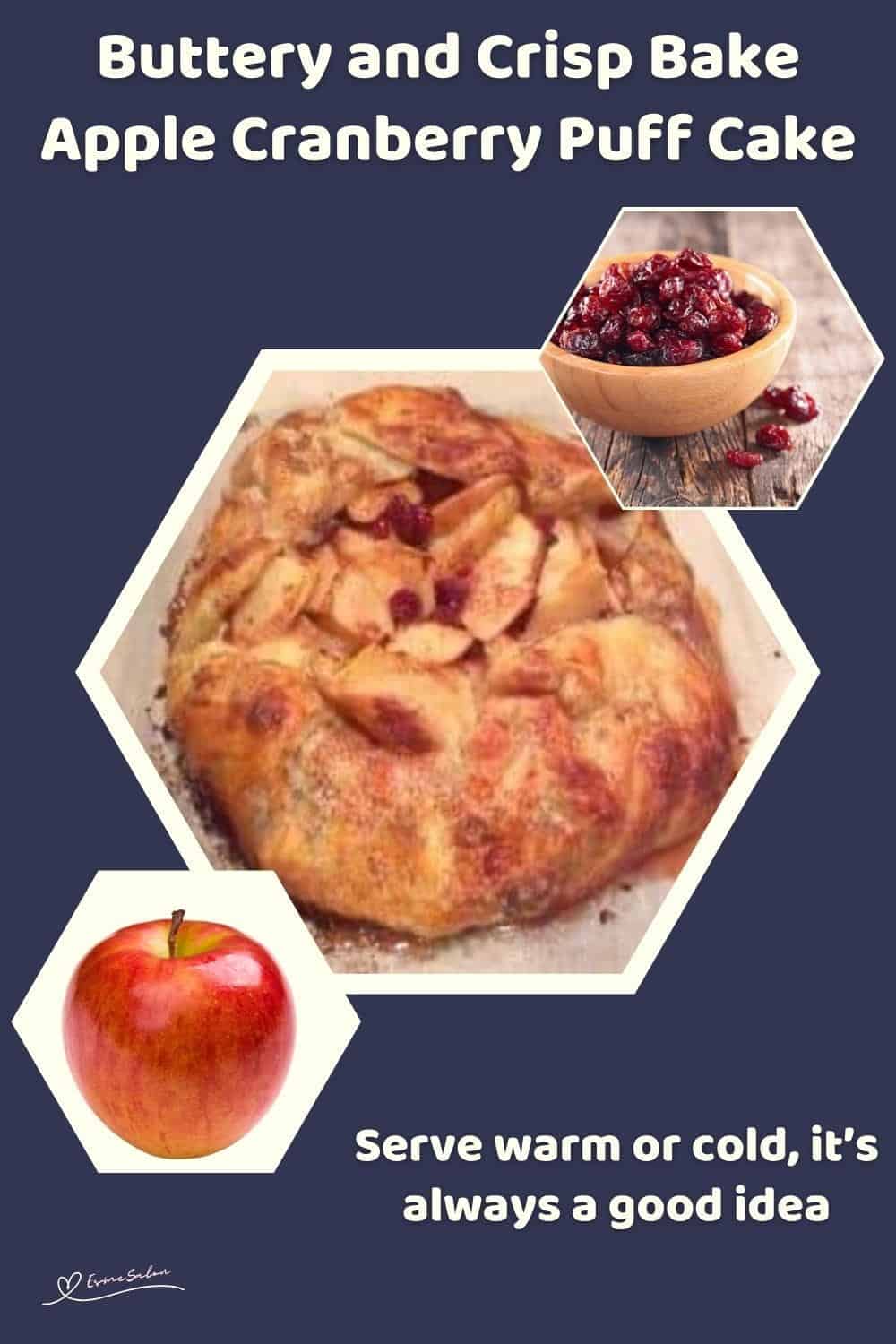 An image of an Apple Cranberry Puff Cake with cranberries