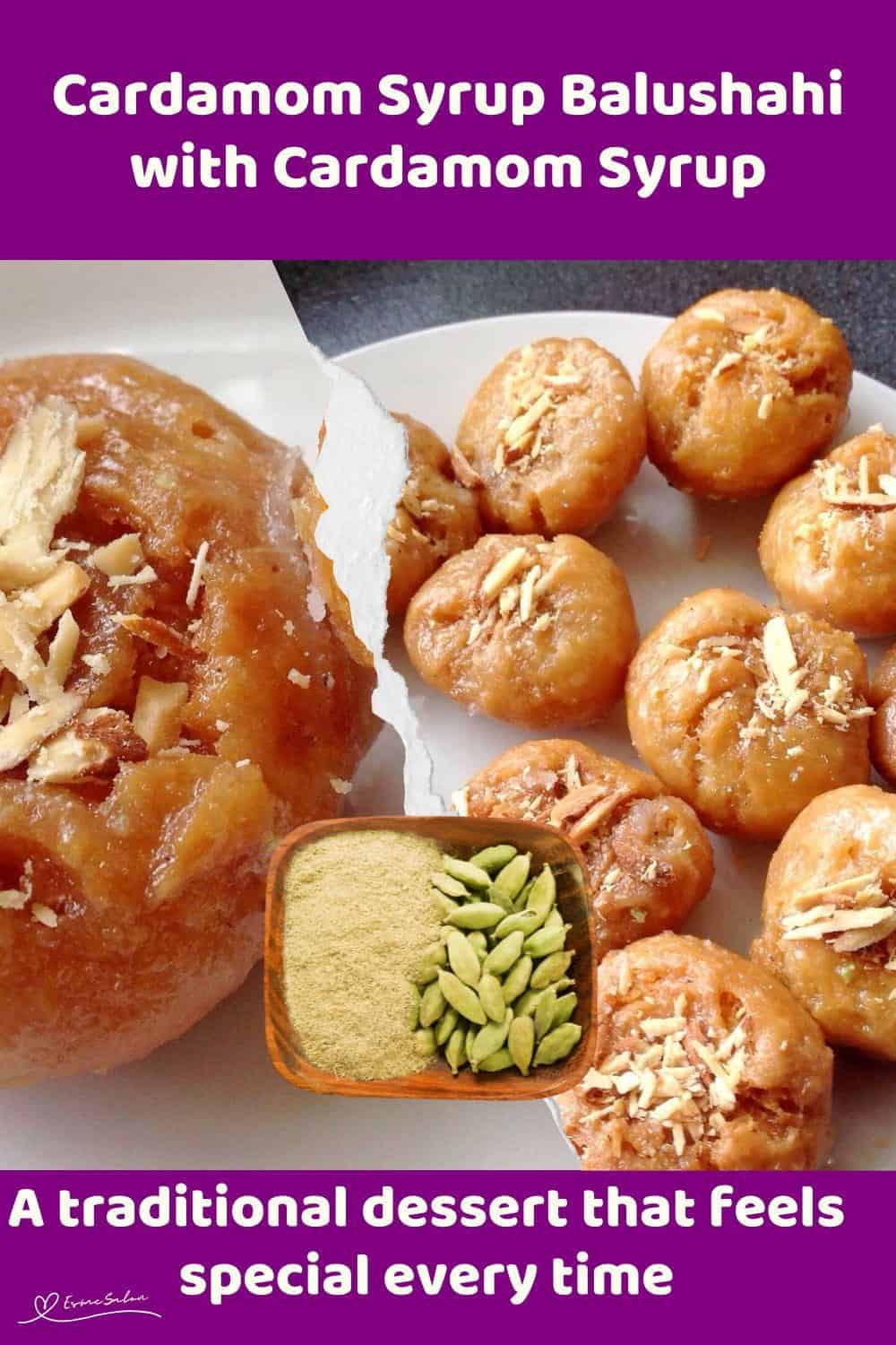 An image of an Indian sweet treat, Cardamom Syrup Balushahi