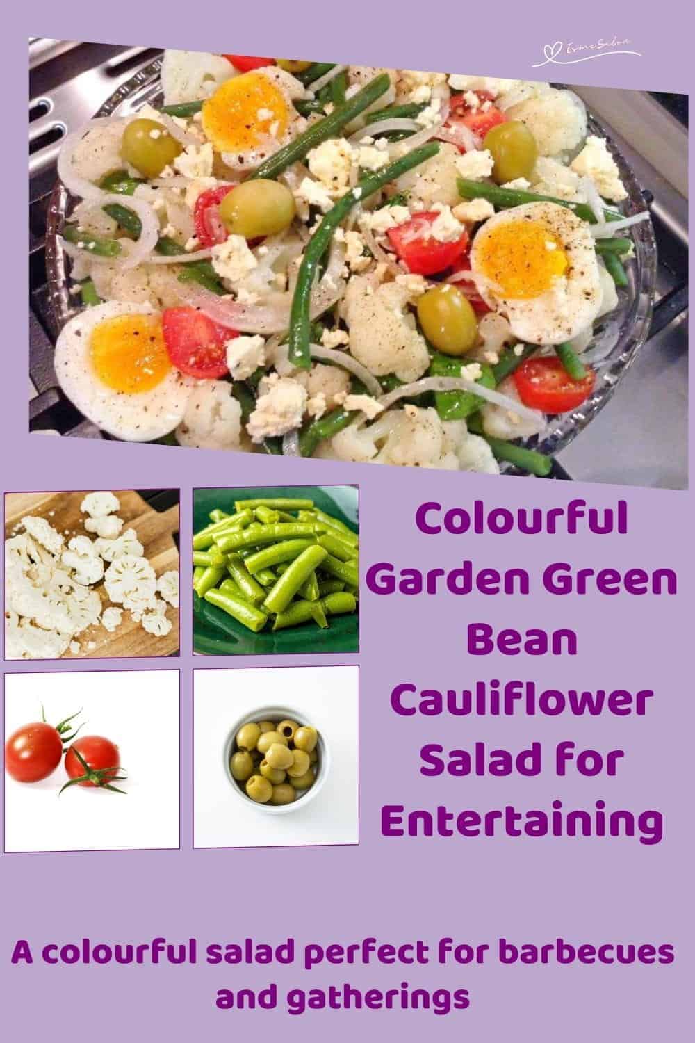 An image of a Garden Green Bean Cauliflower Salad with feta and hard boiled egg