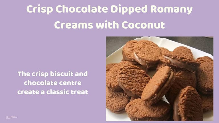An image of a pile of Chocolate Dipped Romany Creams on a white plate