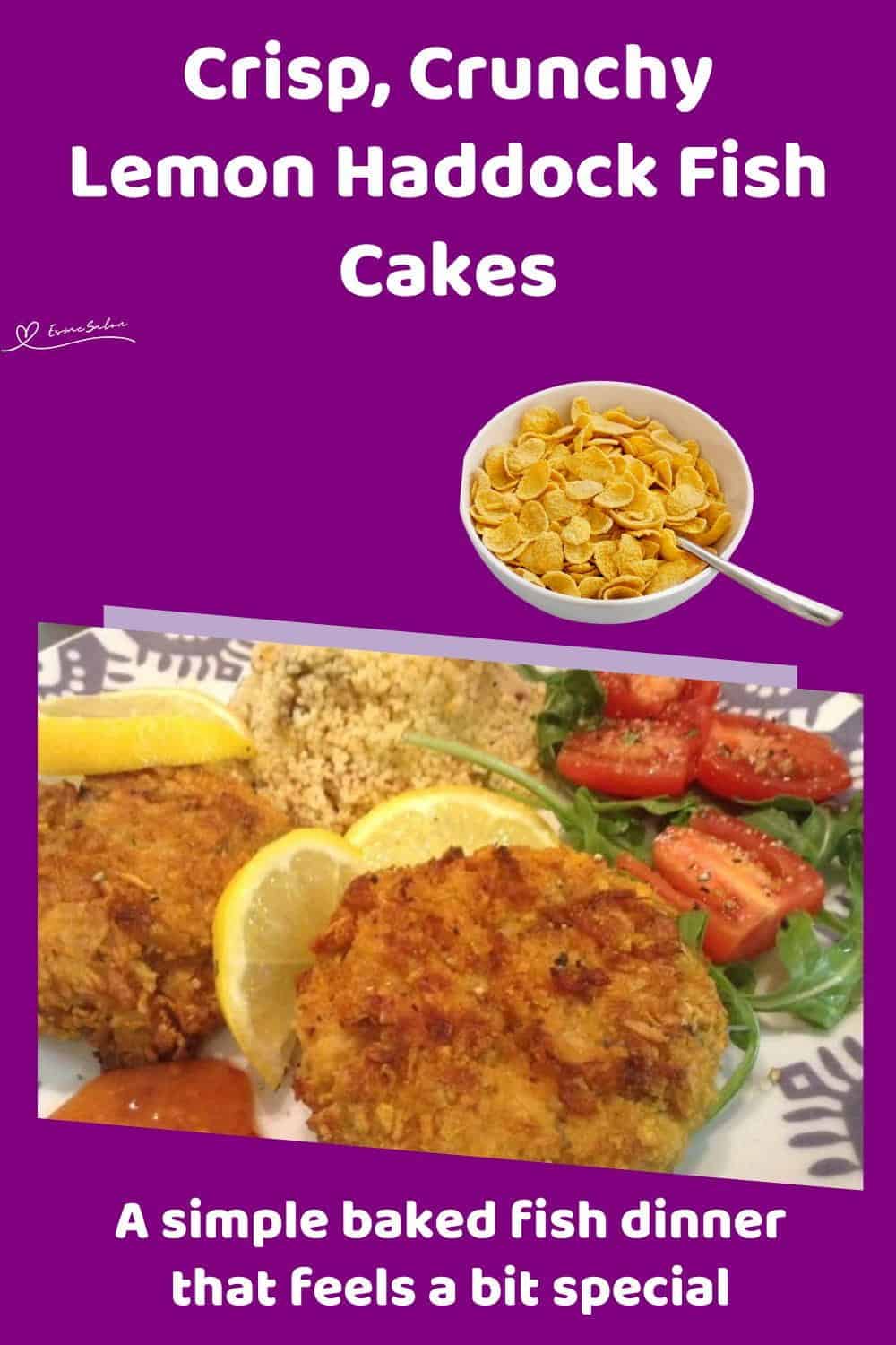 An image of Lemon Haddock Fish Cakes hold their shape and bake up beautifully crisp, served with lemon and couscous