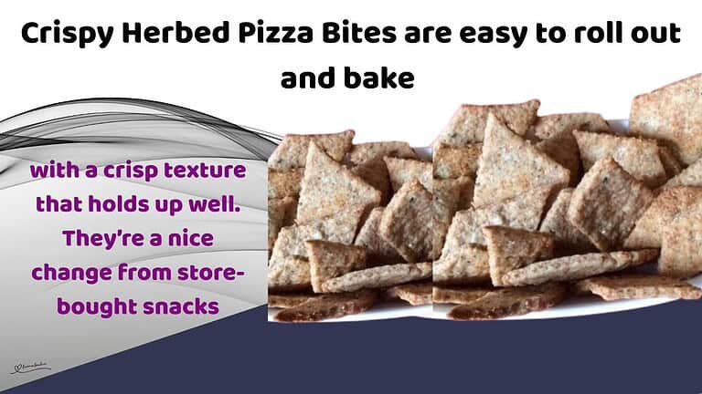 An image of Crispy Herbed Pizza Bites in a white platter on a red backing