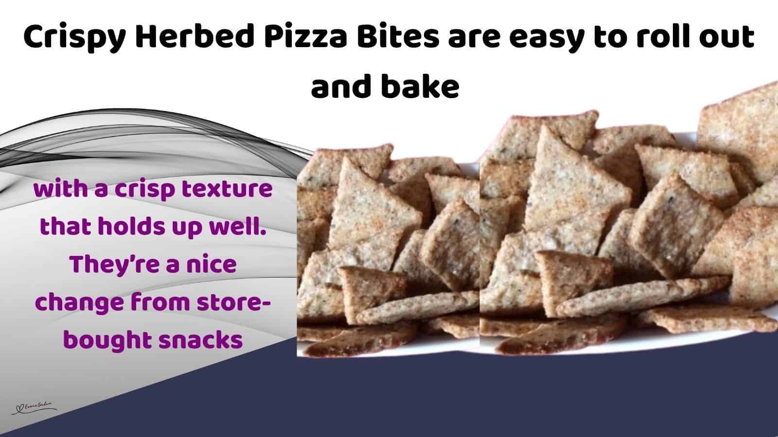 An image of Crispy Herbed Pizza Bites in a white platter on a red backing