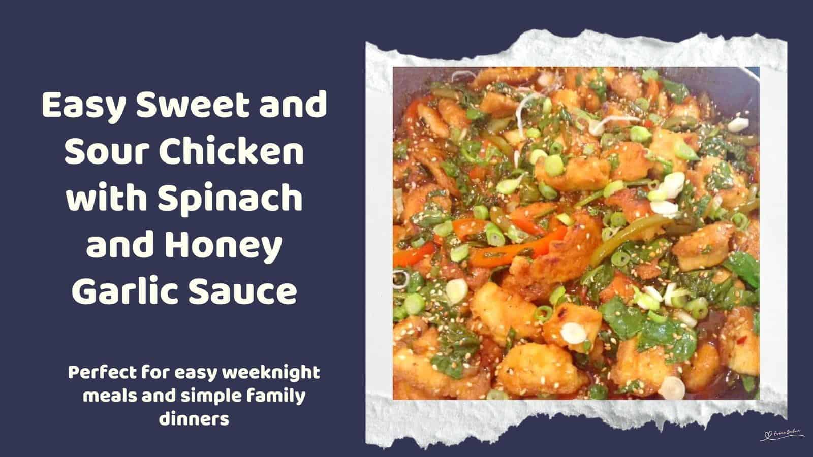 An image of a bowl of Sweet and Sour Chicken with Spinach