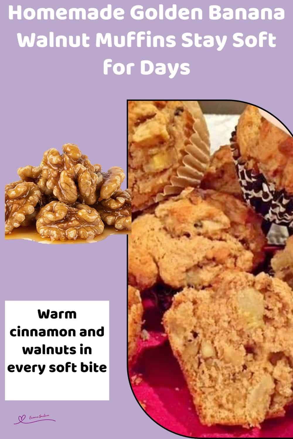 An image of a stack of Golden Banana Walnut Muffins
