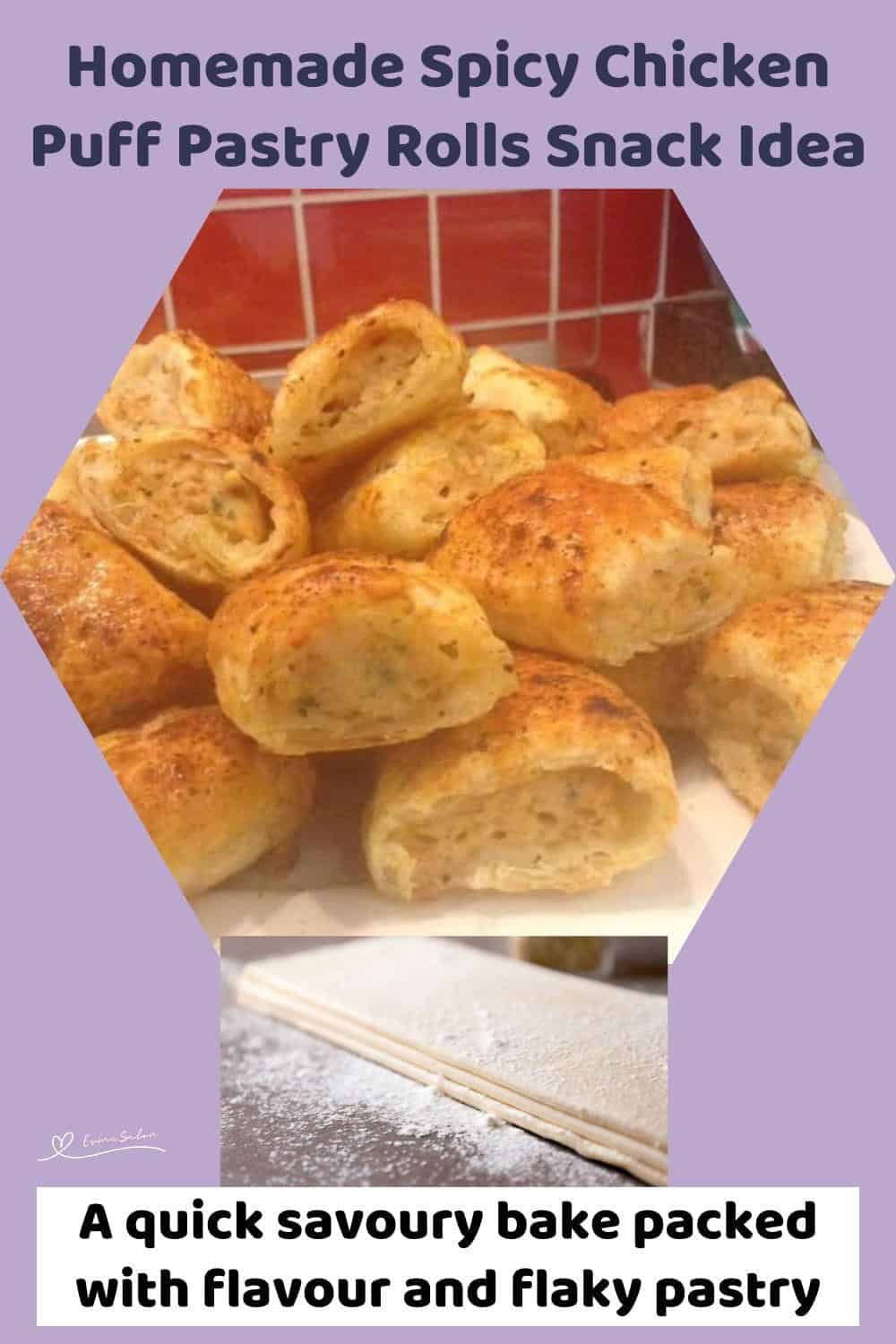 An image of a plate stacked with Spicy Chicken Puff Pastry Rolls