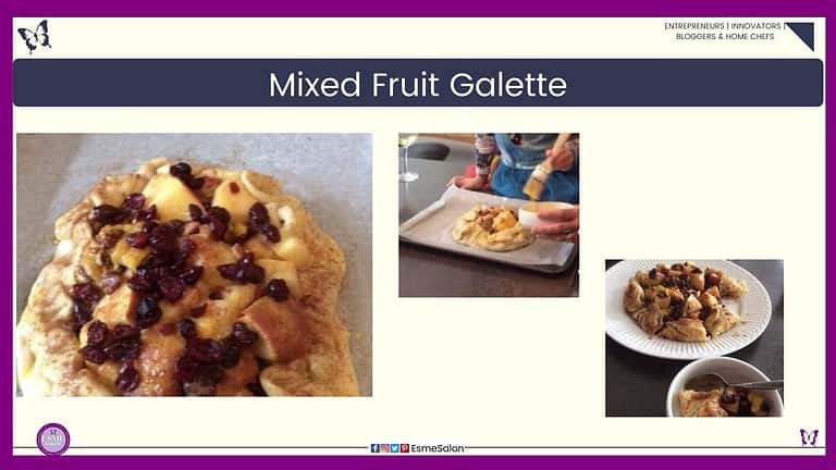 an image of a Mixed Fruit Galette on parchment paper as well as plated and served in a dessert bowl