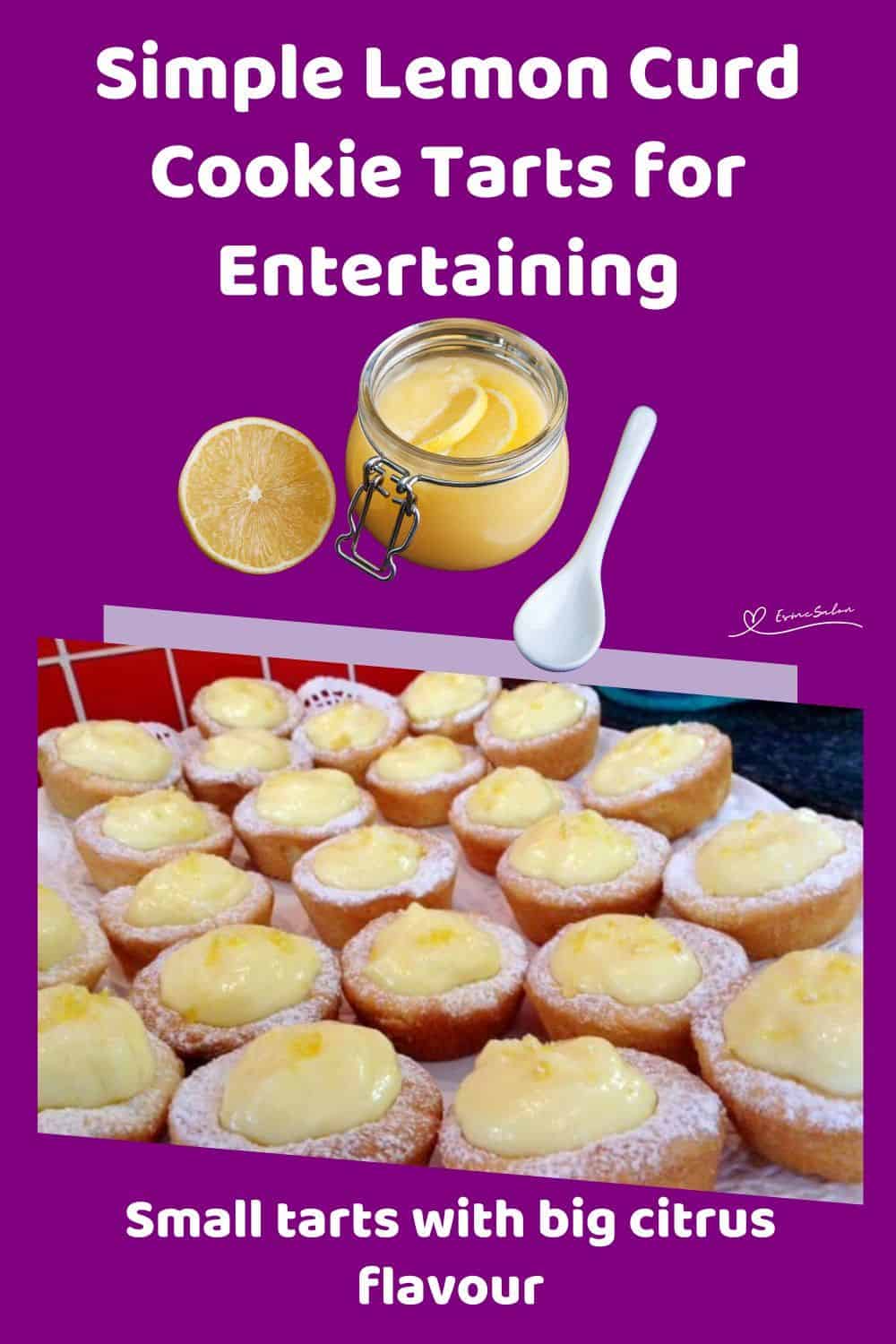 An image of a plate with Lemon Curd Cookie Tarts, dusted with icing sugar