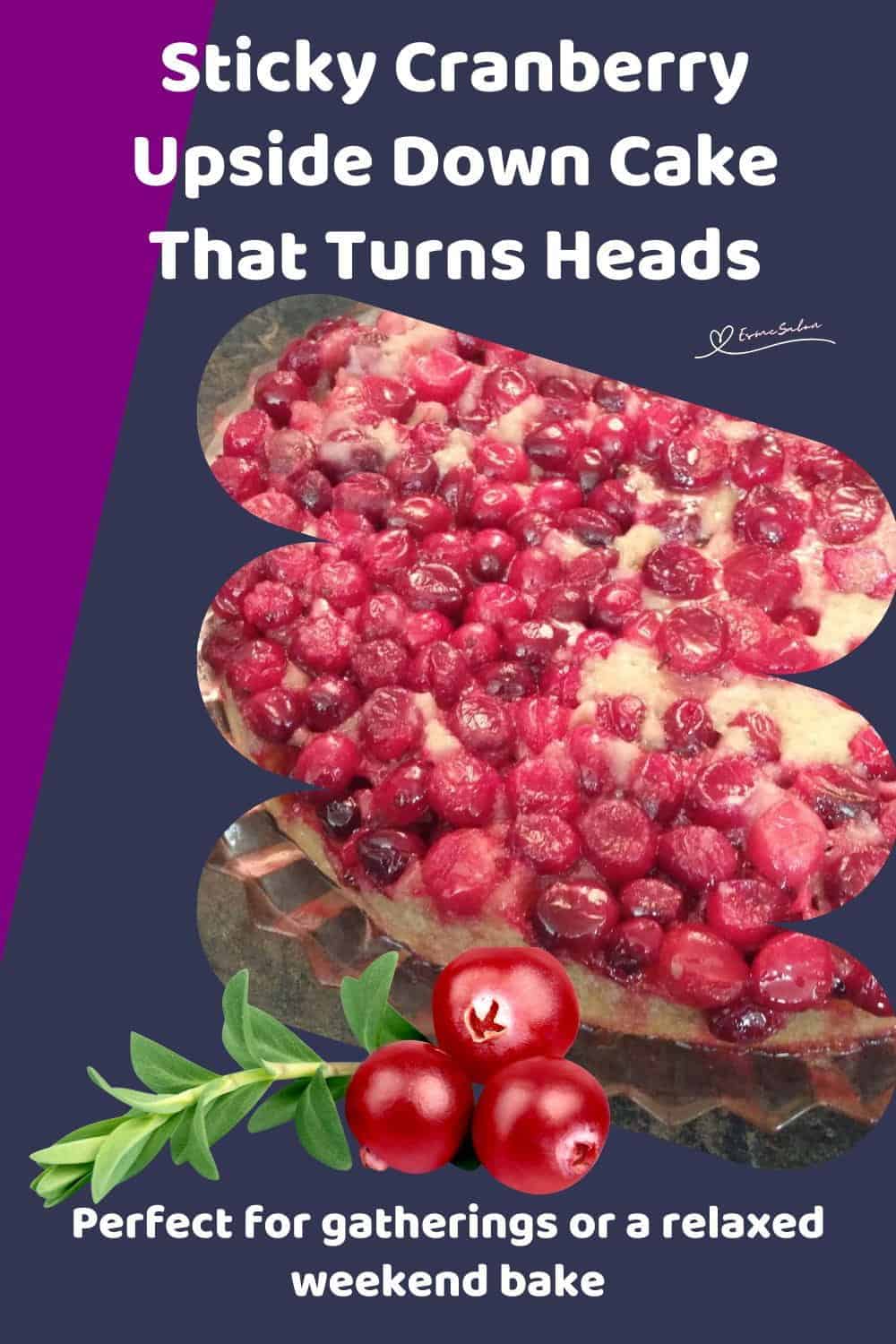 An image of a Sticky Cranberry Upside Down Cake with sour cream