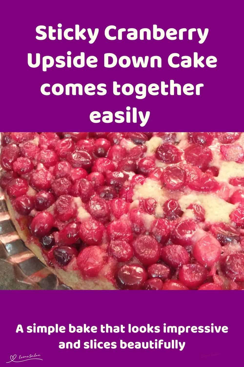 An image of a Sticky Cranberry Upside Down Cake with sour cream