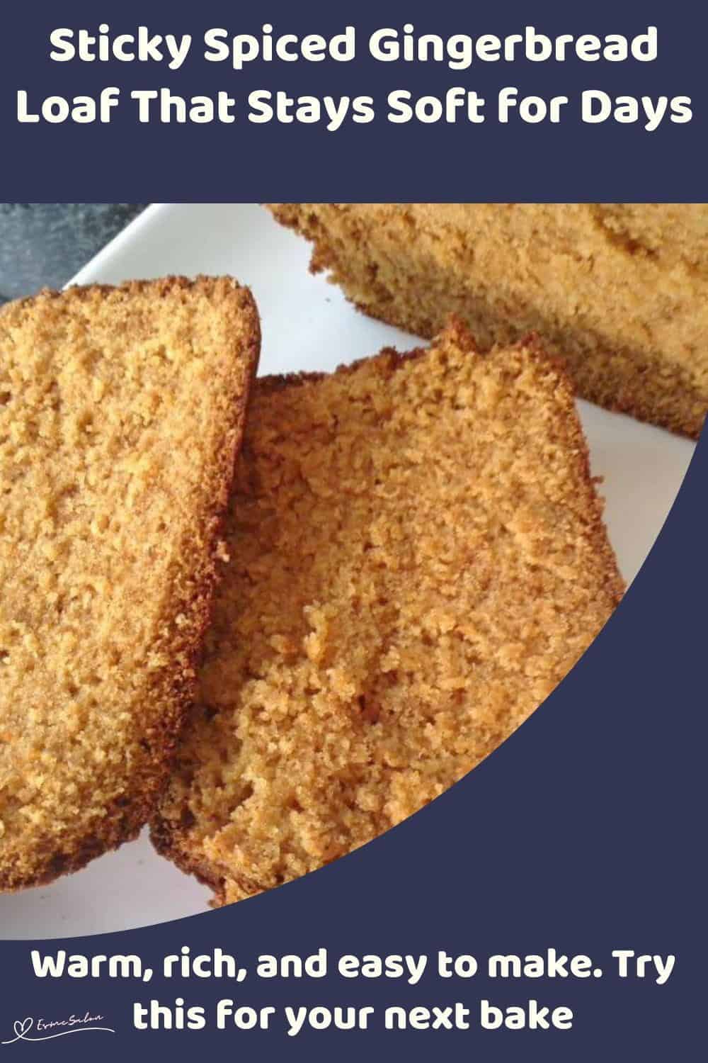 An image of slices of Sticky Spiced Gingerbread Loaf on a white platter