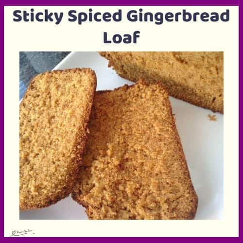 An image of slices of Sticky Spiced Gingerbread Loaf on a white platter