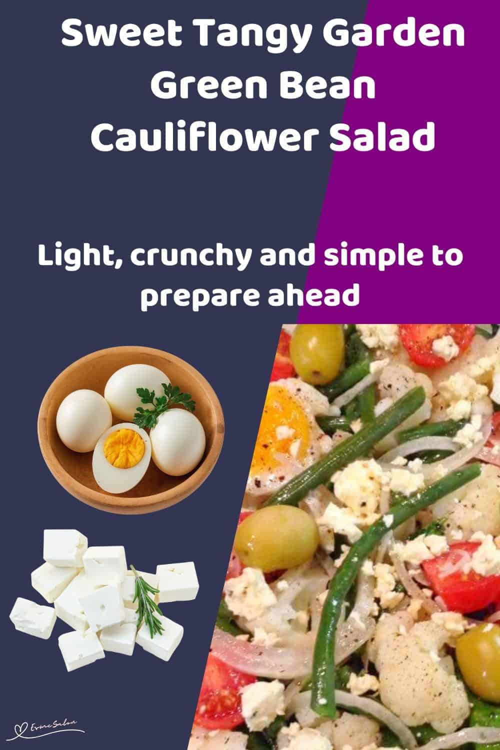 An image of a Garden Green Bean Cauliflower Salad with feta and hard boiled egg