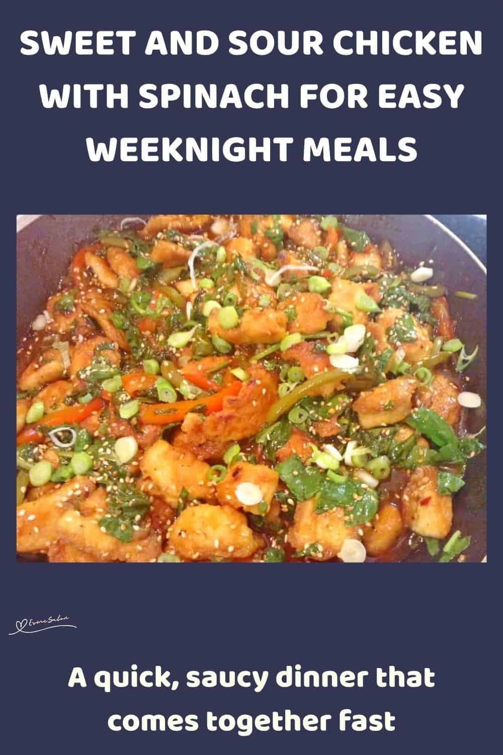 An image of a bowl of Sweet and Sour Chicken with Spinach