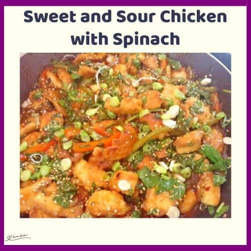 An image of a bowl of Sweet and Sour Chicken with Spinach