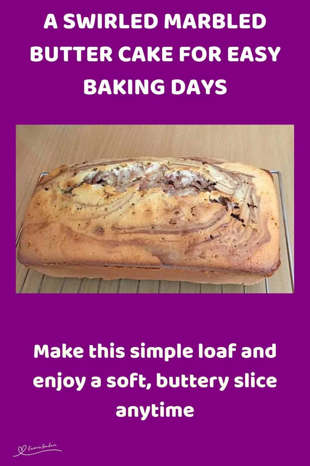 An image of a single loaf of Swirled Marbled Butter Cake