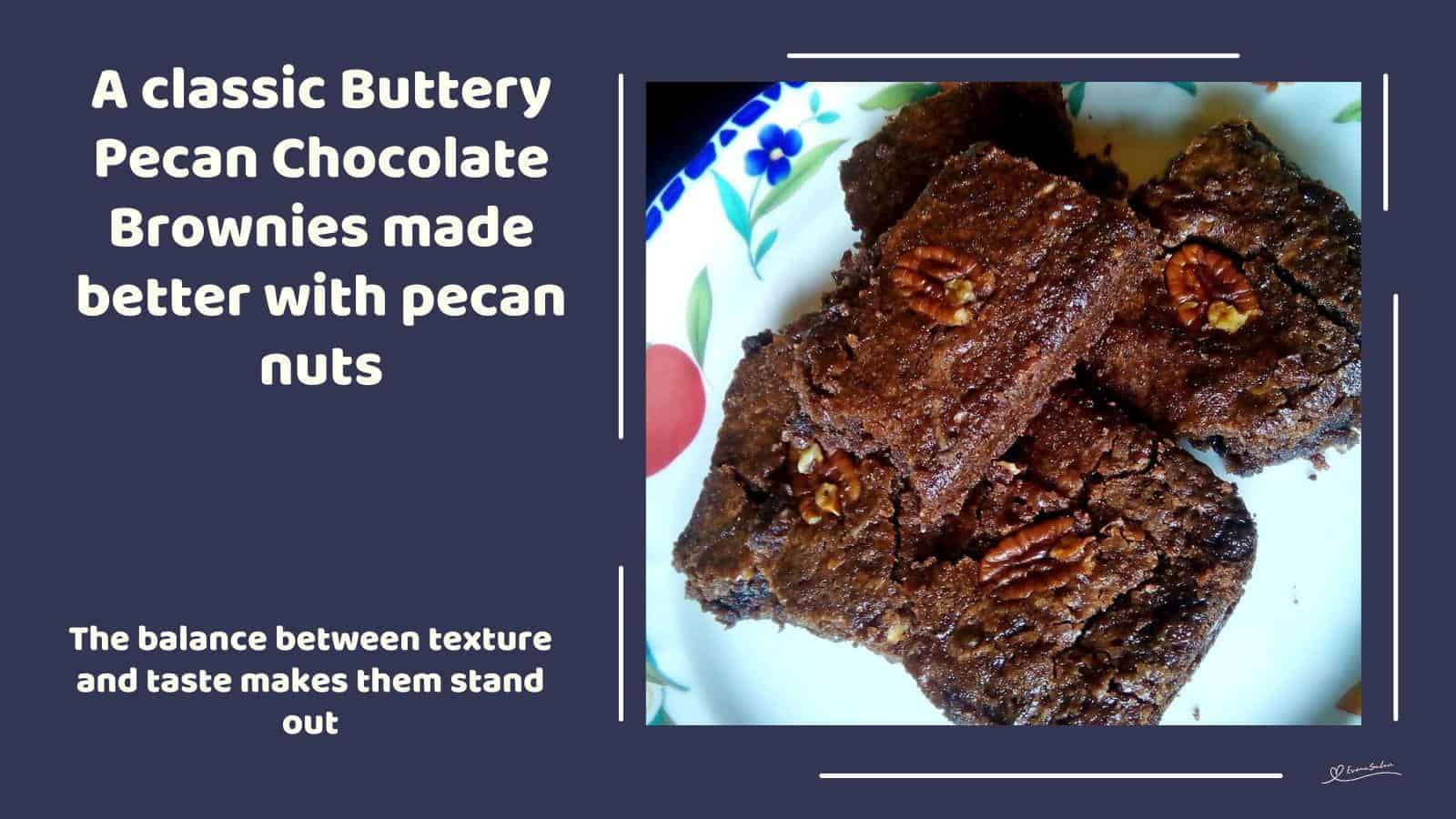 An image of Chocolate Brownies with a pecan on each block