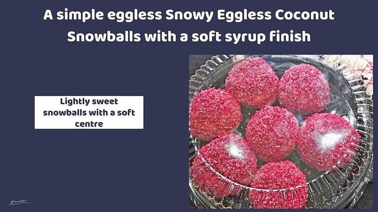 An image of 7 Eggless Coconut Snowballs in a black plastic tray