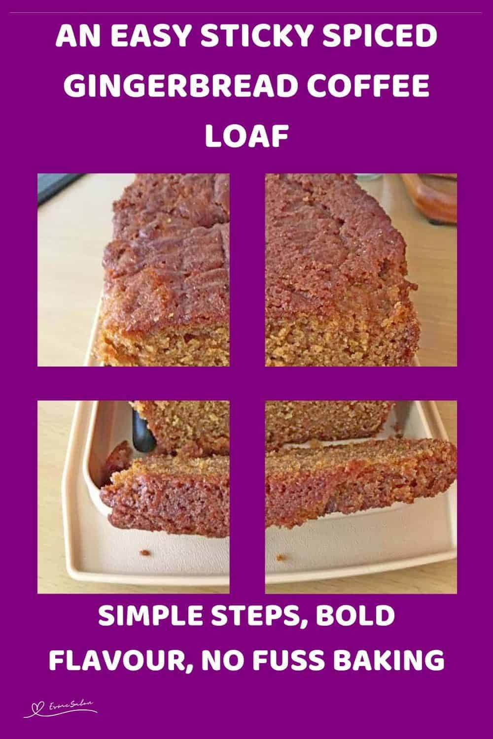 An image of a Spiced Gingerbread Coffee Loaf on a white platter
