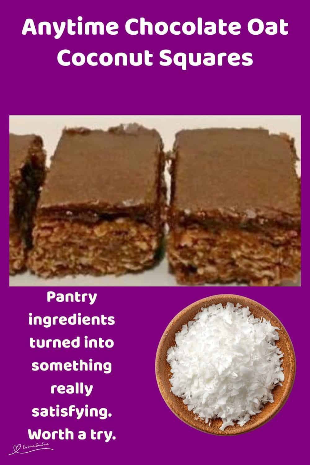 An image of cubes of Chocolate Oat Coconut Squares with Chocolate topping