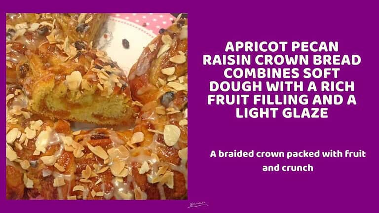 An image of Apricot Pecan Raisin Crown Bread with slivered almonds