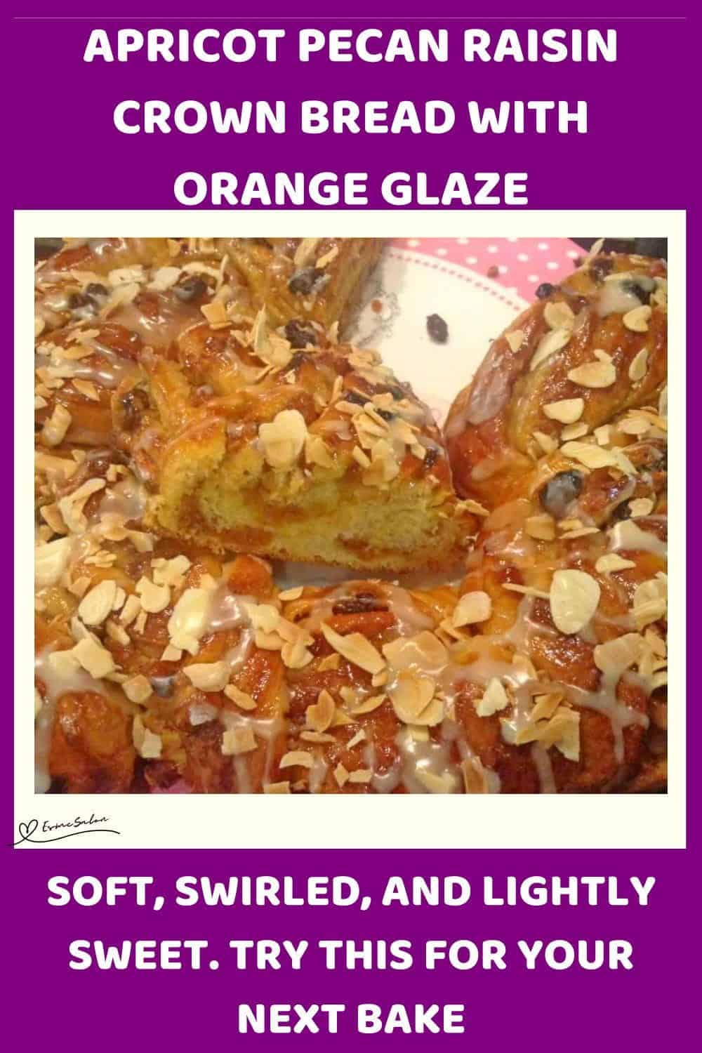 An image of Apricot Pecan Raisin Crown Bread with slivered almonds